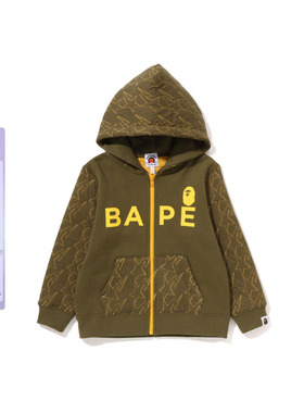 BAPE童装秋冬撞色猿人字母印花星标绗缝连帽卫衣外套315005J