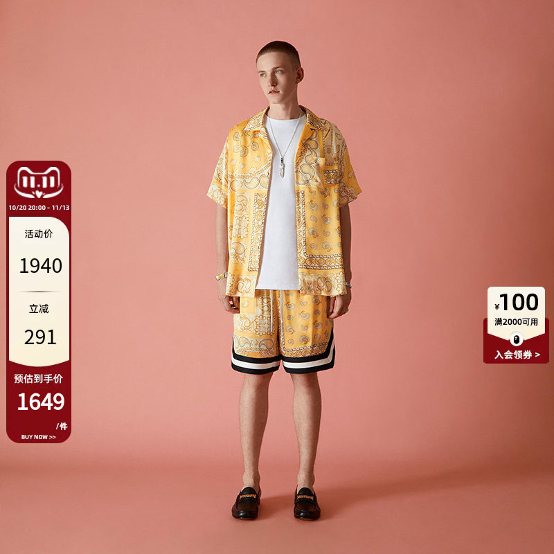 BAPE BLACK男装春夏佩斯利腰果花真丝运动风篮球短裤P6305MI