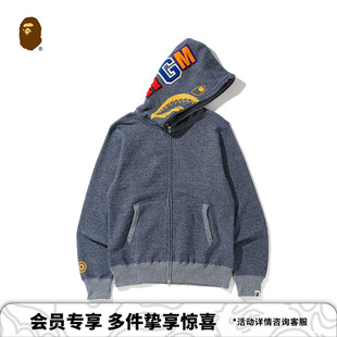 BAPE男装春夏鲨鱼老虎图案印花植绒拉链连帽卫衣115002E