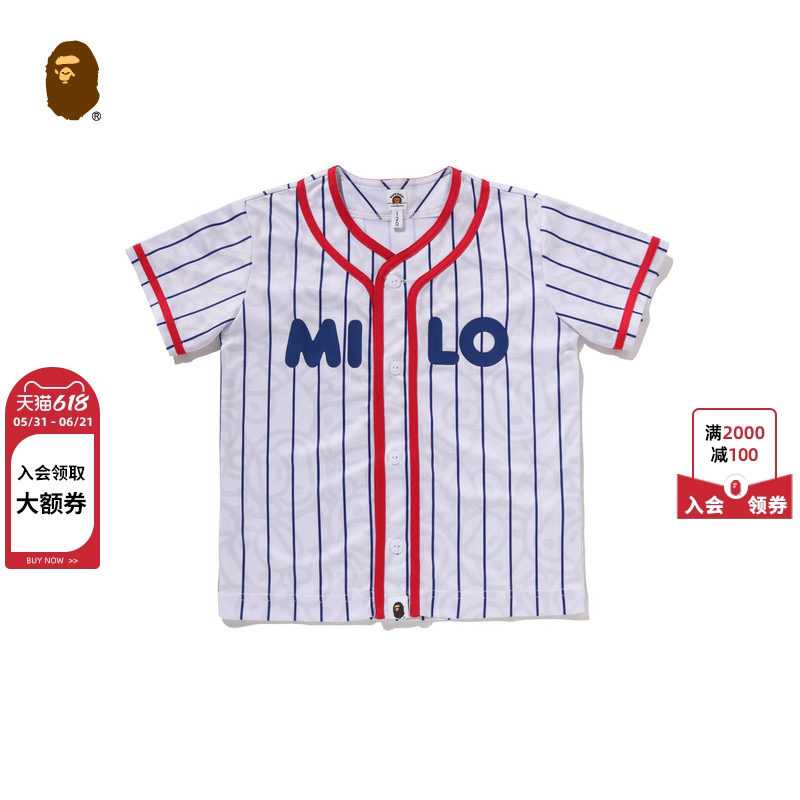 BAPE童装26年春夏BABY MILO卡通小猴条纹棒球衫运动上衣003323Q