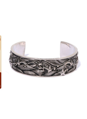 BAPE BLACK配饰25年春夏925银做旧猿人徽标浮雕手镯182337O