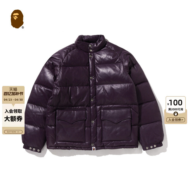 BAPE男装25年秋冬纯色羊皮面羽绒夹克外套011441P