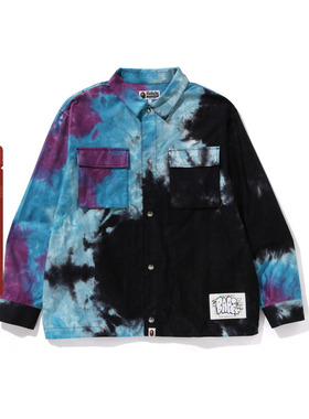 BAPE男装24年秋冬字母标签扎染图案长袖衬衫131005N