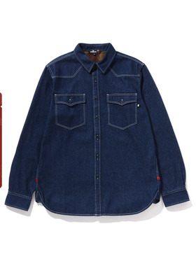 MR.BATHING APE男装秋冬猿人胡子红线刺绣牛仔长袖衬衫301311P