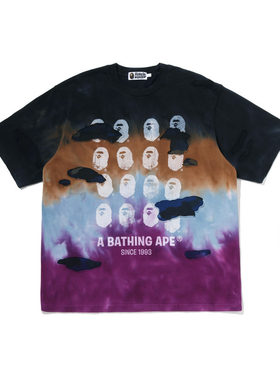 BAPE猿人印花扎染做旧破洞风T恤