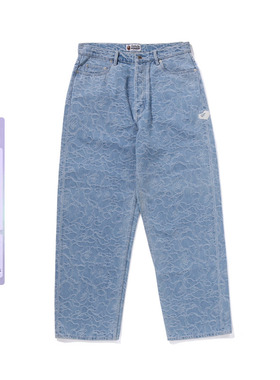 BAPE男装秋冬满印线性迷彩提花猿型云朵字母刺绣牛仔裤150051L