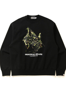 BAPE X MO'WAX联名迷彩图案字母印花纯色圆领卫衣31902XG
