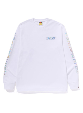 BAPE男装秋冬月球景象猿人飞碟镭射字母印花长袖T恤X11003L