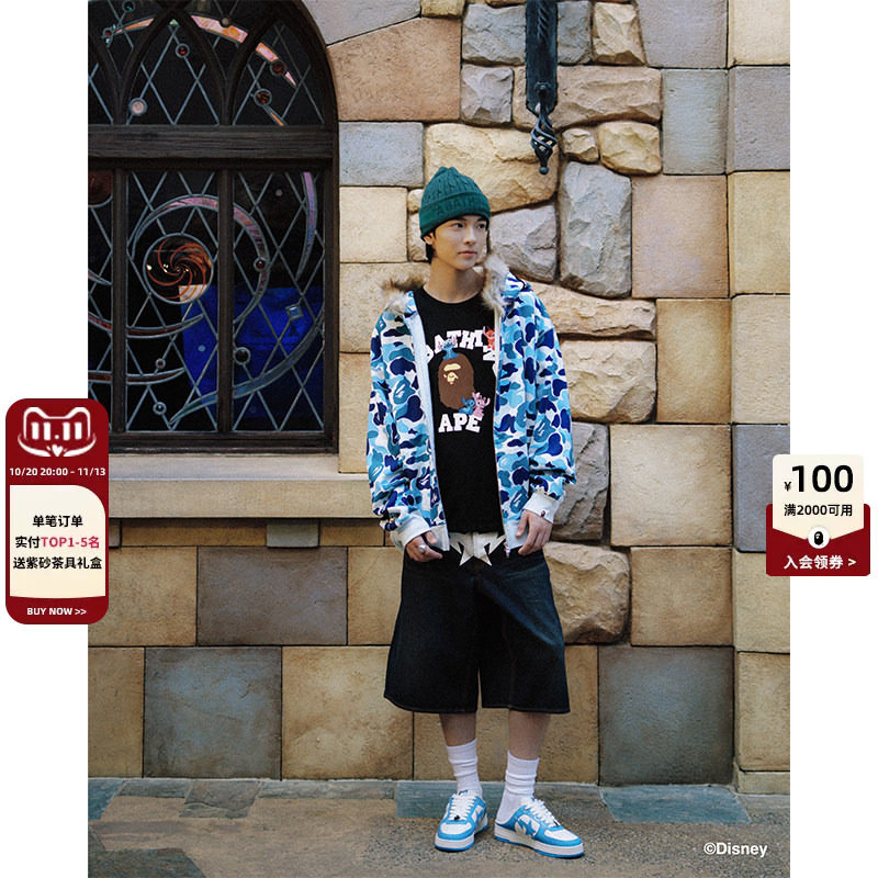 BAPE X STITCH联名男装秋冬迪士尼史迪奇猿人印花短袖T恤X91410R
