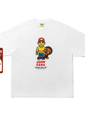 BAPE联名男装25年秋冬WWE约翰·塞纳卡通小猴印花短袖T恤X92210P