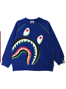 BAPE童装秋冬撞色车线鲨鱼印花图案圆领卫衣31302XH
