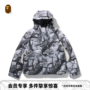 BAPE男装25年秋冬字母金属标树叶纹迷彩图案羽绒服301441P