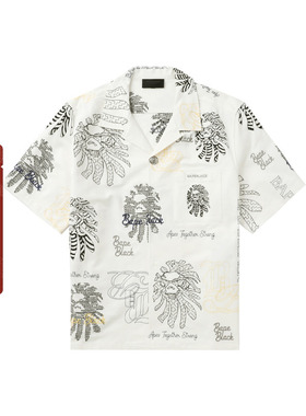 BAPE BLACK男装春夏猿人徽标字母刺绣短袖衬衫132006M