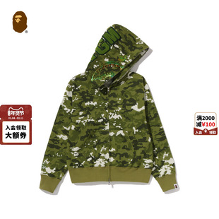 BAPE女装26年春夏像素迷彩图案鲨鱼连帽卫衣开衫外套307152Q