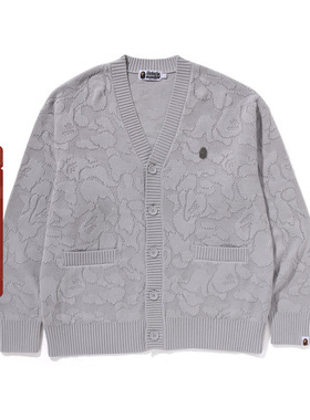 BAPE男装25年春夏猿人金属标暗纹迷彩提花针织开衫外套120301O