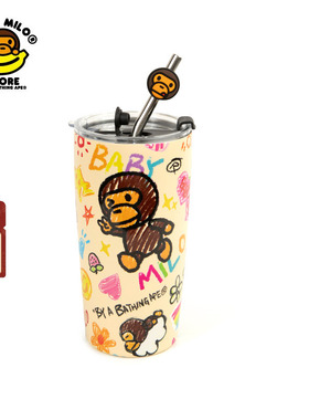 BABY MILO STORE配饰涂鸦风小猴图案吸管杯4428XXP