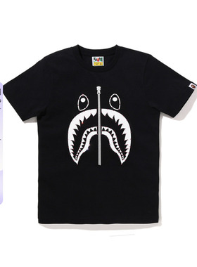 BAPE女装秋冬鲨鱼拉链印花钻饰纯色短袖T恤210077L