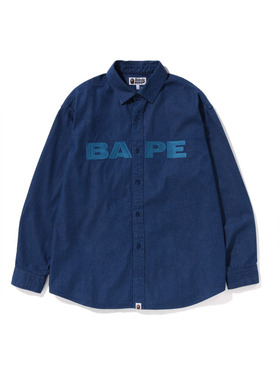 BAPE男装春夏同色系字母刺绣图案牛仔长袖衬衫131009K