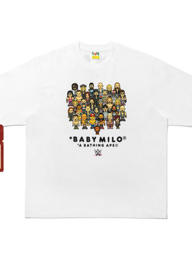 BAPE联名男装25年秋冬WWE全明星卡通小猴印花短袖T恤920101P