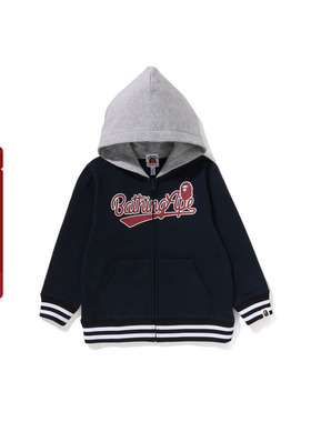 BAPE童装25年春夏撞色猿人字母印花拼色连帽衫拉链卫衣X01153O
