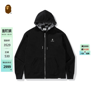 W3000MF 24年秋冬猿人徽标图案连帽卫衣外套开衫 BAPE BLACK男装