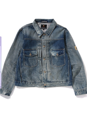 MR.BATHING APE男装24年秋冬猿人胡子徽章水洗牛仔外套140308N