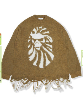 BAPE BLACK男装猿人提花破坏风破洞流苏毛须边针织毛衣T4100MJ