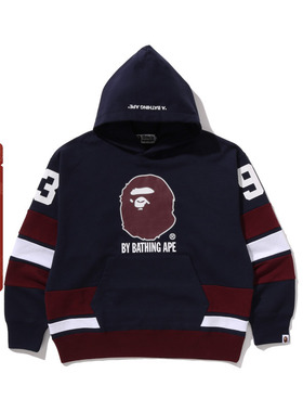 BAPE男装25年秋冬猿人图案印花拼色连帽卫衣005141P