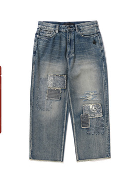 BAPE BLACK男装25年秋冬刺子绣拼接牛仔裤301501P