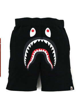 BAPE旗舰店男装秋冬鲨鱼印花图案纯色运动短裤153008H
