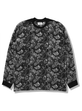 BAPE BLACK男装秋冬满印佩斯利腰果花图腾长袖T恤T8203MH