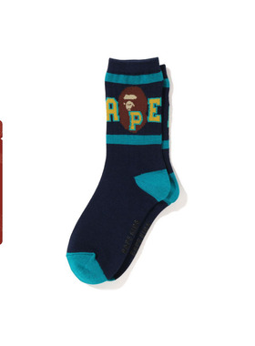 BAPE配饰儿童猿人字母撞色提花图案中筒袜384001K