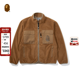 BAPE男装 秋冬猿人图案摇粒绒毛绒拼接拉链外套14005XH
