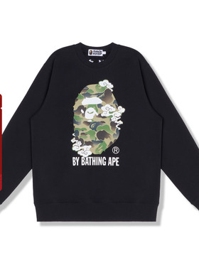 BAPE男装秋冬水墨迷彩猿人祥云纹书法印花圆领卫衣13001MJ