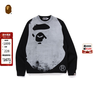 BAPE男装 24年秋冬做旧感猿人图案特染印花圆领卫衣113006N
