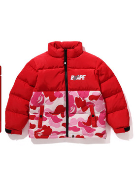 BAPE童装秋冬反光星标字母印花迷彩拼接羽绒服344001L