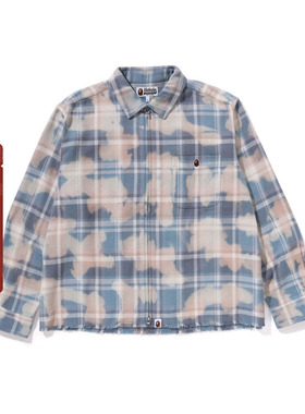 BAPE男装春夏猿人刺绣标漂白格纹图案拉链衬衫131005M