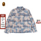 BAPE男装 春夏猿人刺绣标漂白格纹图案拉链衬衫 131005M