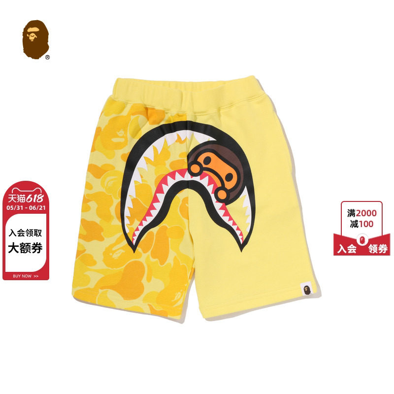 BAPE童装26年春夏BABY MILO卡通小猴鲨鱼迷彩拼接运动短裤007533Q