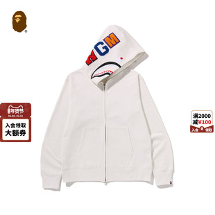 BAPE男装25年秋冬纯色全拉链鲨鱼连帽卫衣开衫外套304151P