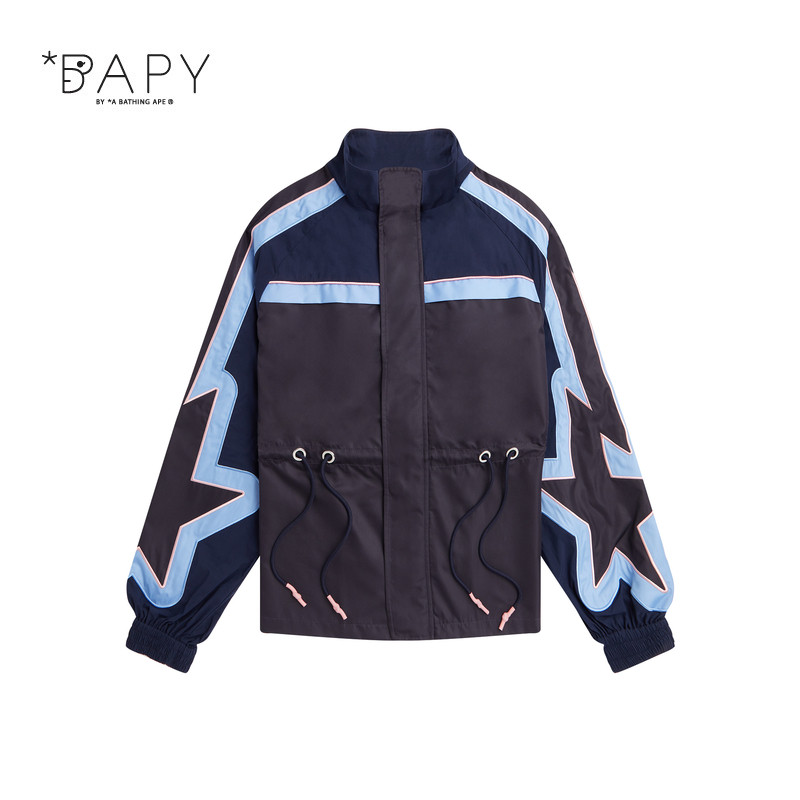 BAPY撞色拼接抽绳立领夹克外套