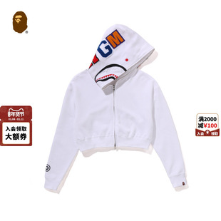 BAPE女装25年秋冬纯色短款鲨鱼连帽卫衣外套开衫011152P