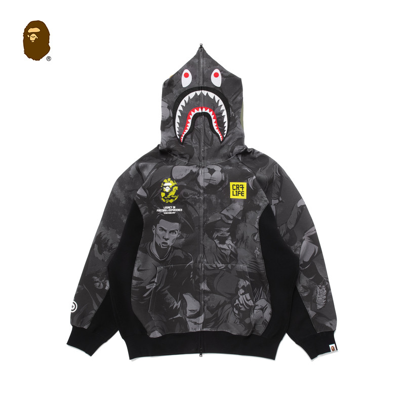 BAPE X CR7 LIFE联名男装26年春夏满印全拉链鲨鱼连帽卫衣910151Q