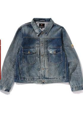 MR.BATHING APE男装24年秋冬猿人胡子徽章水洗牛仔外套140308N