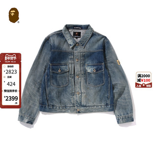 MR.BATHING APE男装24年秋冬猿人胡子徽章水洗牛仔外套140308N