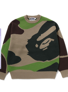 BAPE男装25年秋冬放大版迷彩提花图案圆领针织301201P