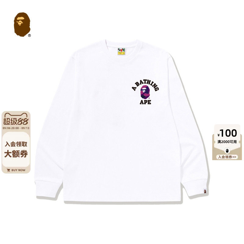 BAPE迷彩字母印花长袖T恤图片