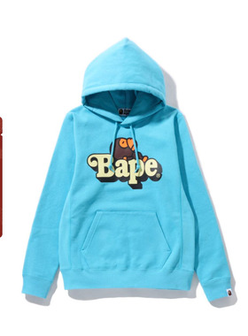 BAPE女装春夏卡通BABY MILO撞色字母印花连帽卫衣214006I