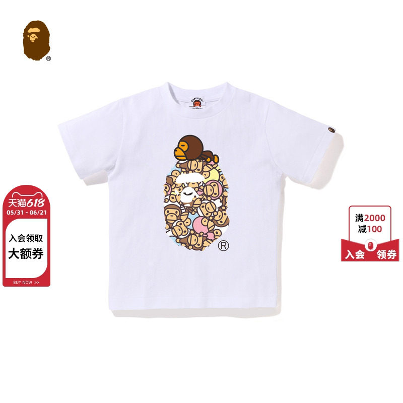 BAPE童装26年春夏BABY MILO卡通小猴猿人印花短袖T恤018103Q