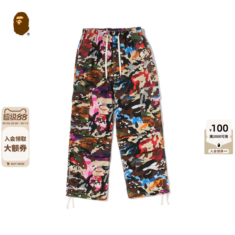 BAPE女装26年秋冬混合迷彩图案工装贴袋降落伞兵裤303522R